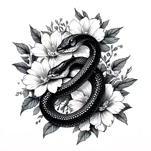 Snake And Flowers