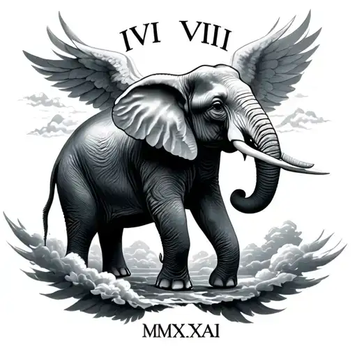 An Realistic Elephant In Heaven With Iv Vii Mmxxiv Underneath
