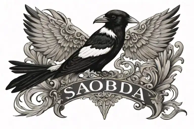 Magpie With The Name Seoda Inside One Wing And The Name Sadhbh Inside The Other Wing