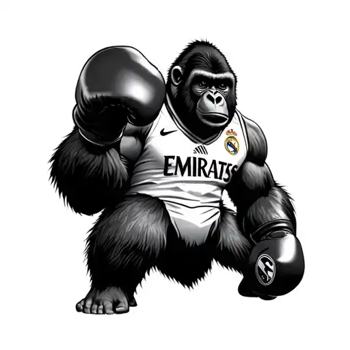 Gorilla With Boxing Gloves And A Real Madrid Shirt