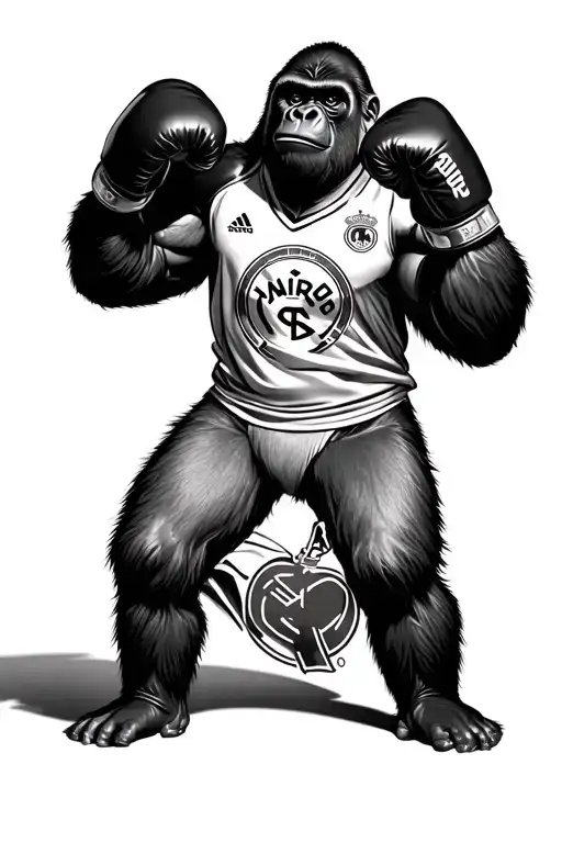 Gorilla With Boxing Gloves And A Real Madrid Shirt