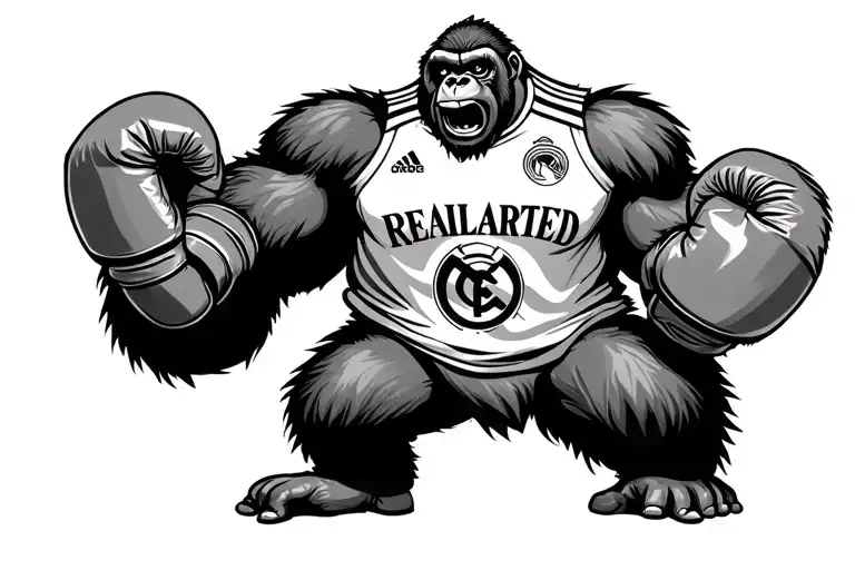 Gorilla With Boxing Gloves And A Real Madrid Shirt