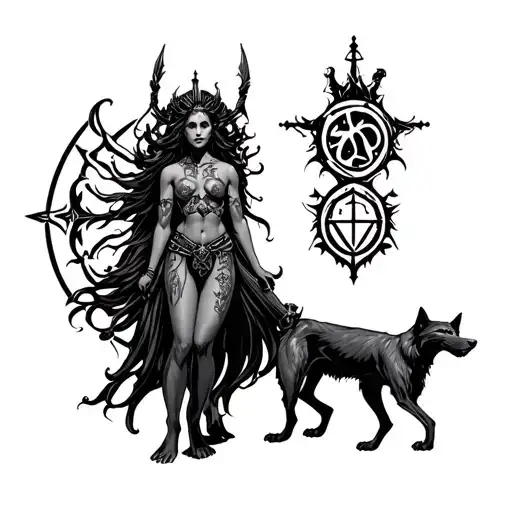 Hecate Goddess With Her Sigils And Her Hellhounds Incorporated