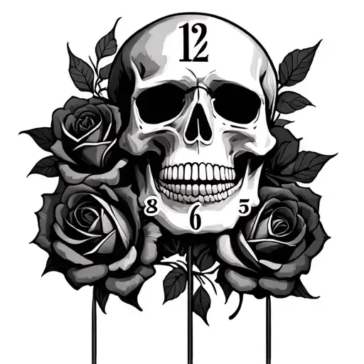 Skull Clock Roses