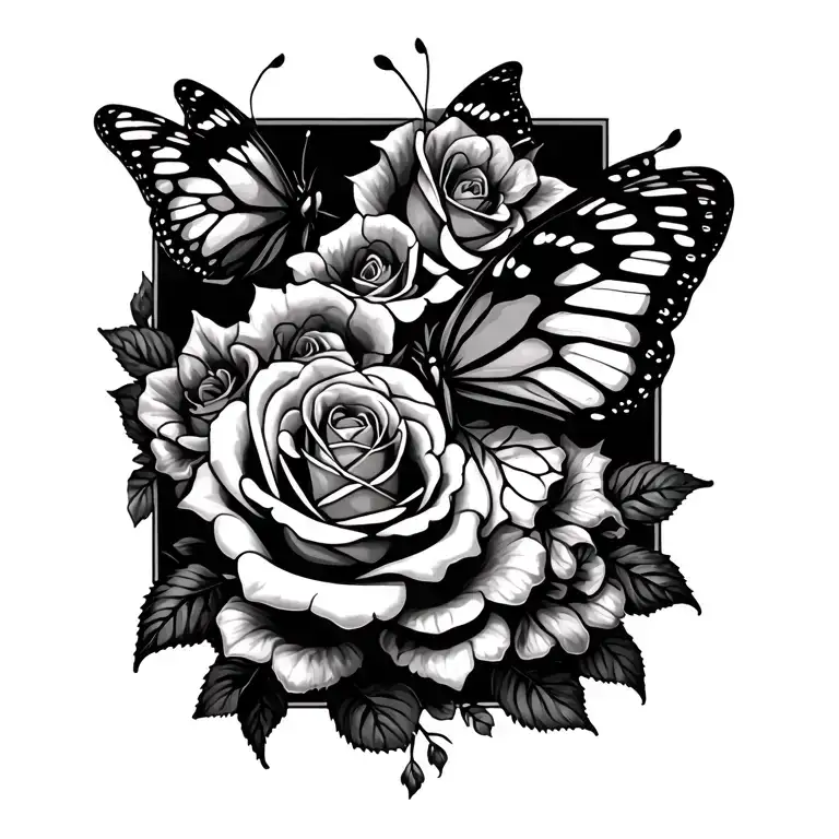 Roses And Butterfly Flying