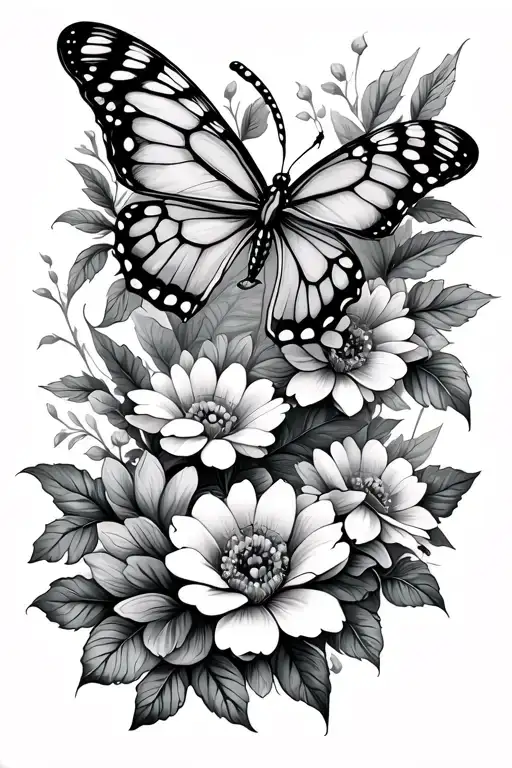 Butterfly Dragonfly With Flowers