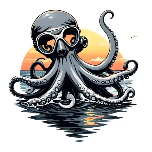 Octupus Diving Mask Admiring A Sunset
