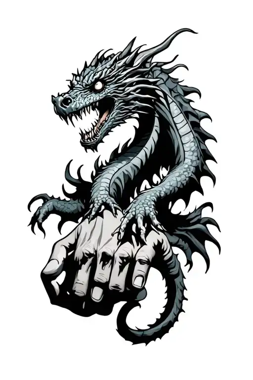 Dragon And Samuray Zombie Hand Holding