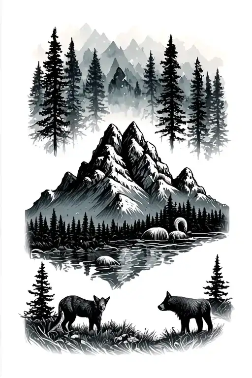 Forest & Moutains With Animals Peeking