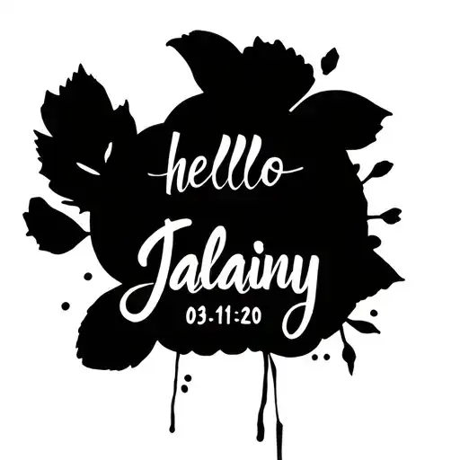 Hello Tattoo On The Arm With The Name Jalainy And The Date 03-11-20 And Design