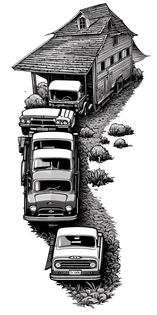 Short School Bus On A Farm With 48 Ford Pickup