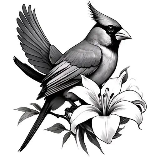 Cardinal Bird With Madonna Lily