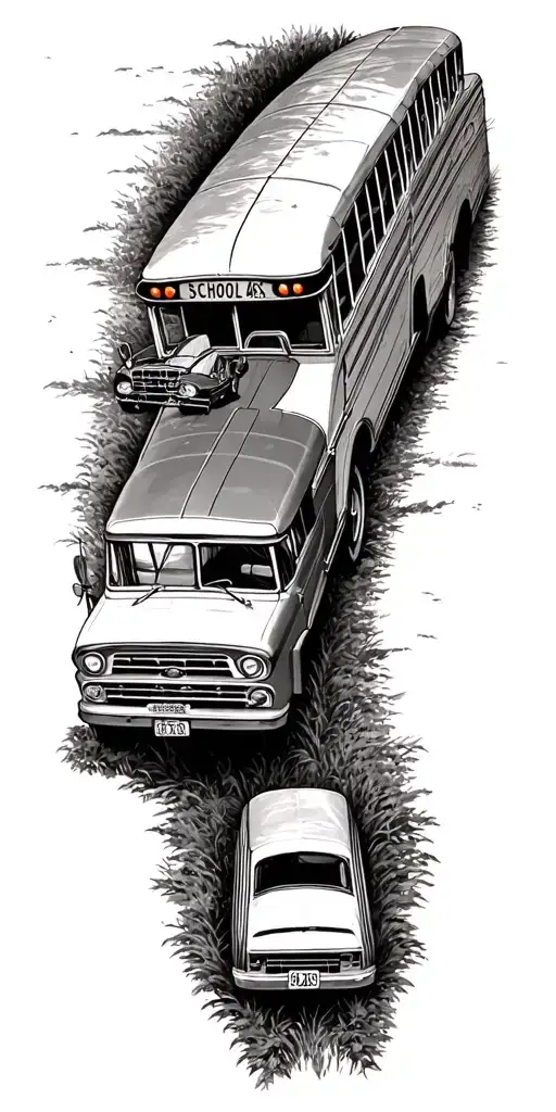 School Bus On A Farm With 48 Ford Pickup