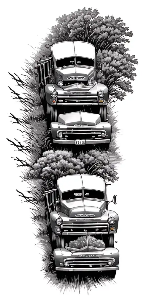 School Bus On A Farm With 48 Ford Pickup