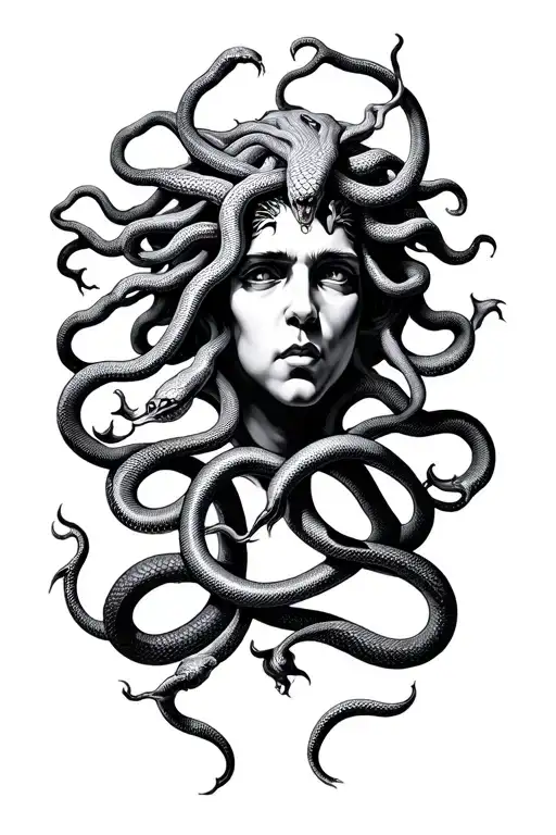 Medusa Head Surrounded By Snakes