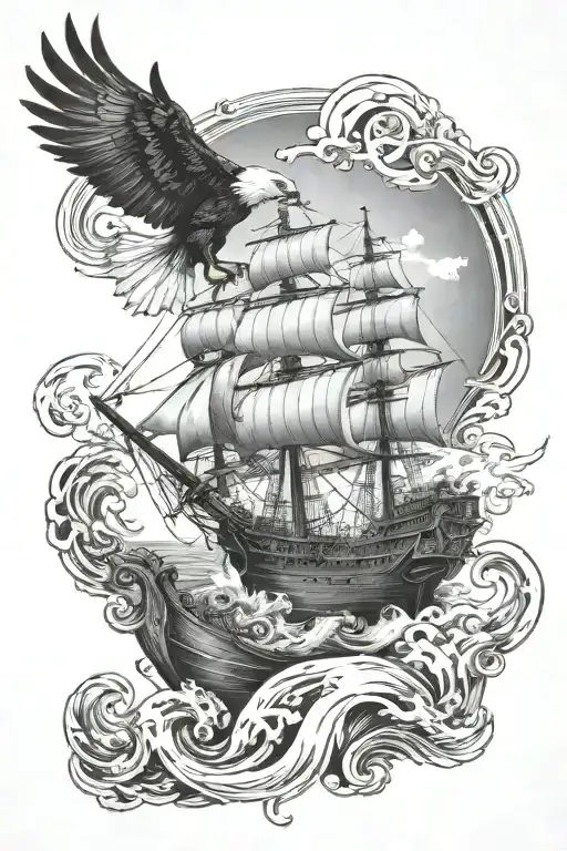 Ocean Ship And Eagle