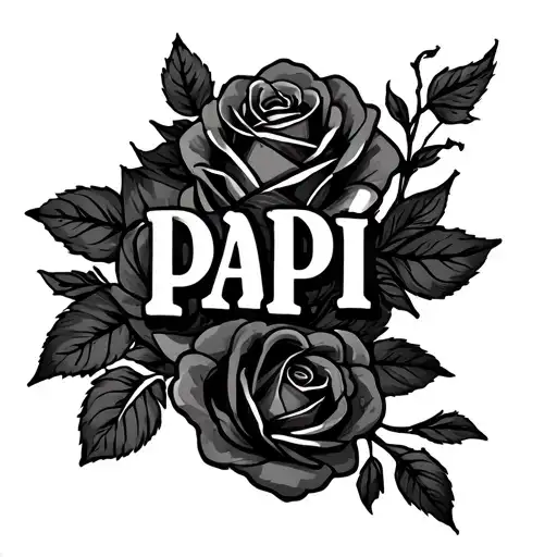 The Word Papi On Upper Arm With Roses And Emporer Nero