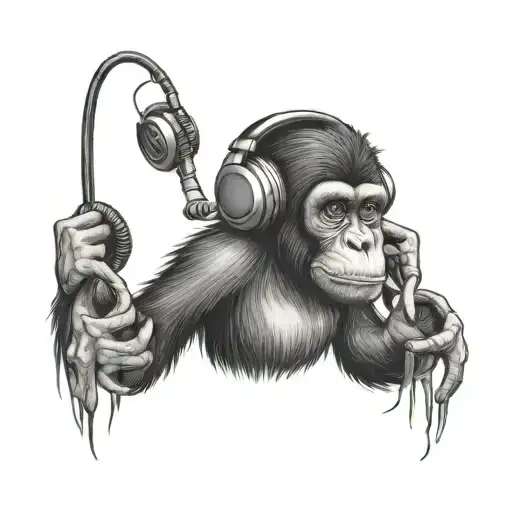 A Monkey Wearing Headphones And Djing