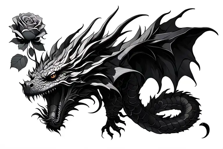 Dragon And Rose Intertwined
