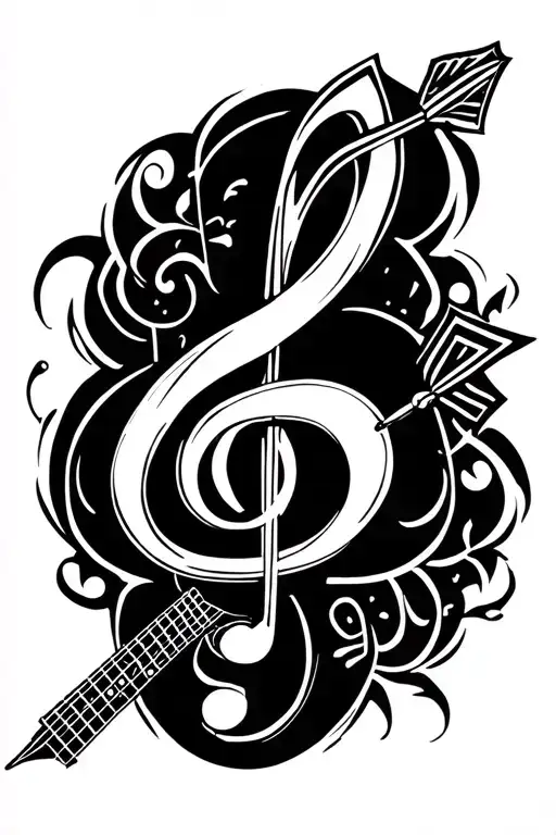 Guitar Neck Like An Arrow Piercing A Treble Cleff