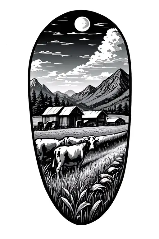 Farm With Mountains In The Back Ground