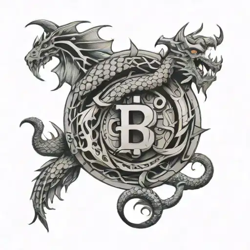 An Intricate Crypto Symbol Intertwined With A Dragon Design