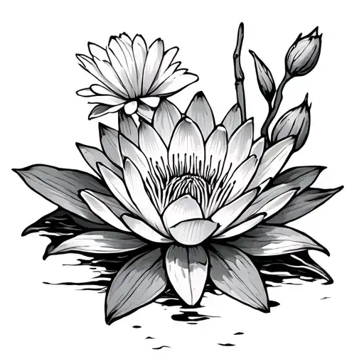 Water Lily And Marigold