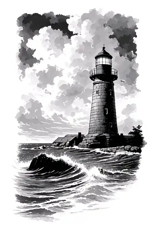 Lighthouse Overlooking Water With Stormy Sky