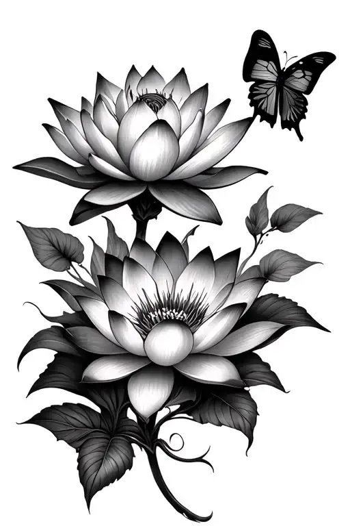 Flowers And Lotus Flower And Butterflies