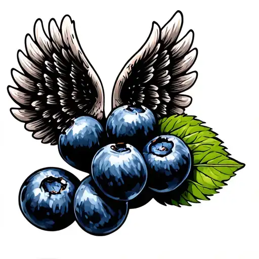 Single Blueberry With Leaves As Angel Wings
