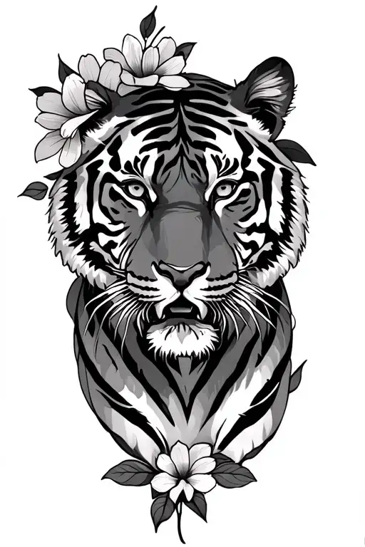 Tiger And Flowers