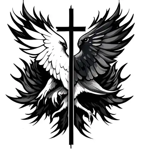 Fire Dove With Cross Intertwined Minimalist Design