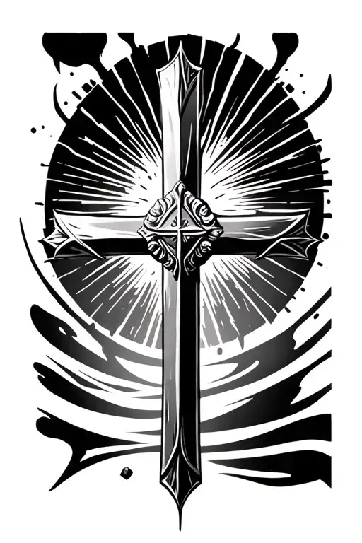 Roman Cross With Rays Radiating And Shading