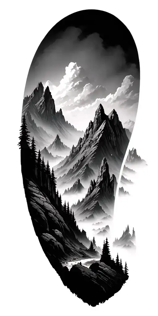 Misty Rocky Mountan Landscape