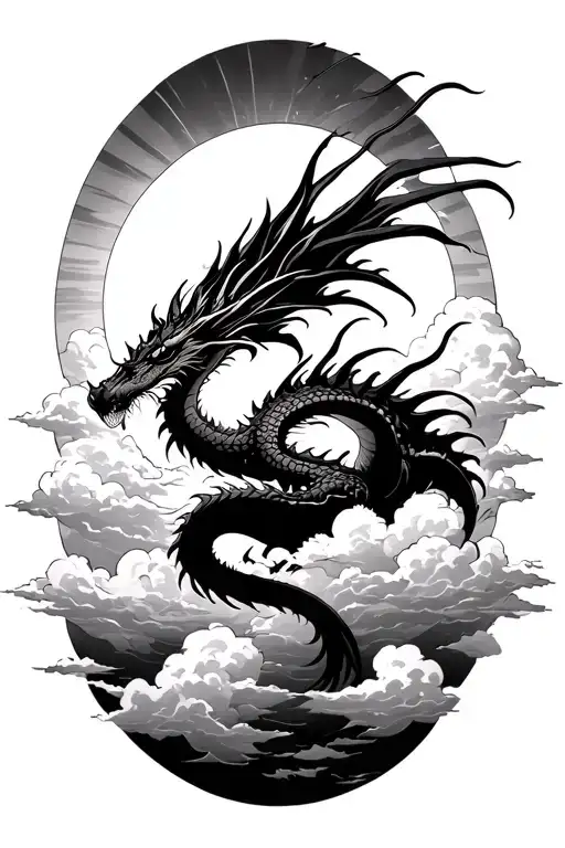 Sun Behind Clouds With Large Dragon Emerging
