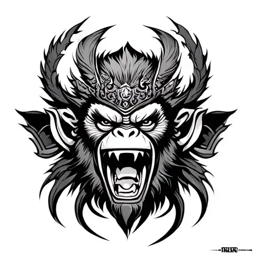 Monkey King Ungry Hard Black And White