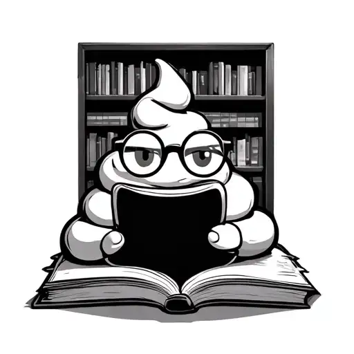 Poop Emoji With Glasses Reading A Book In A Library