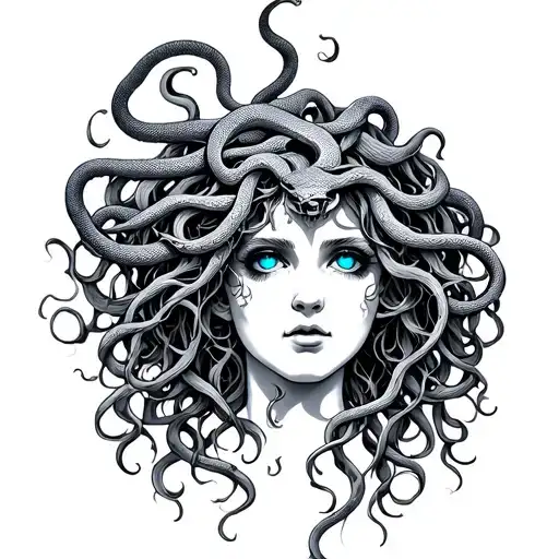 Medusa With Snake Hair And Blue Eyes