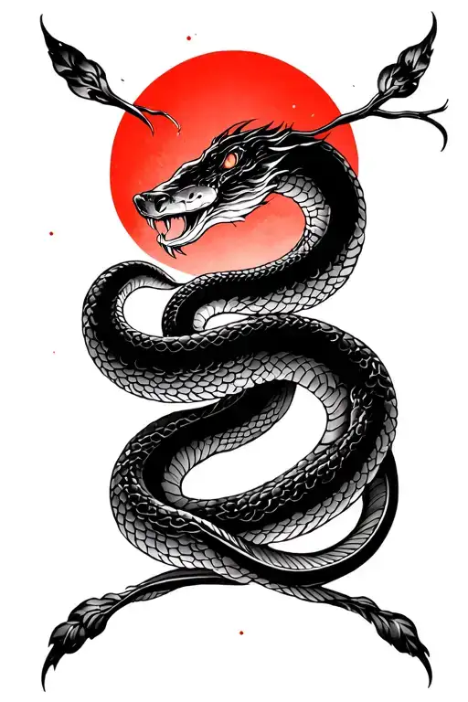 Japanese Red Sun And Snake