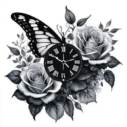 Night Butterfly Clock Roses