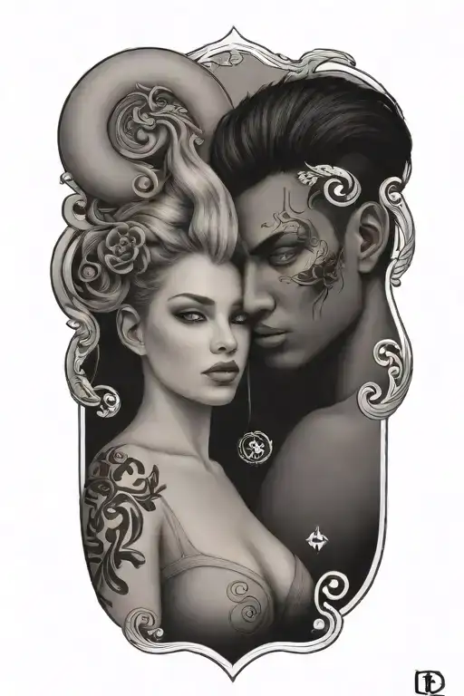 Couples Tatoo With Capri Leo Zodiac Signs