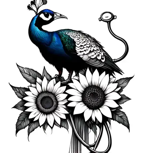 Peacock With Stethoscope And Sunflower
