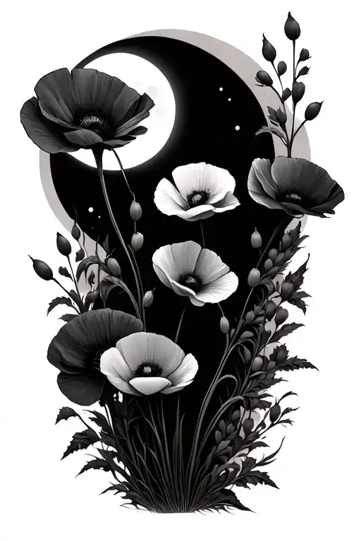 Full Moon Willow Tree Poppies