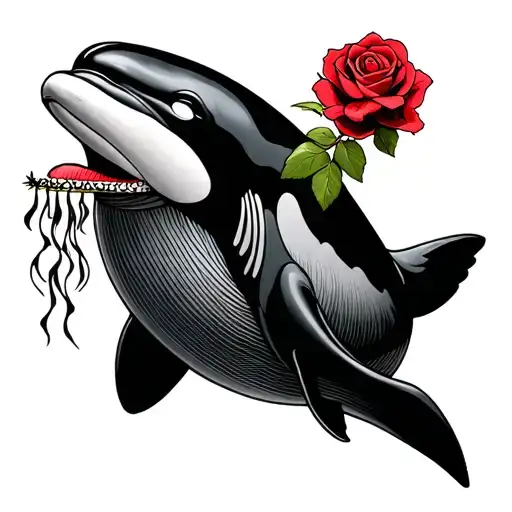 Tlingit Tribal Totem Killer Whale Holding A Rose In Its Mouth