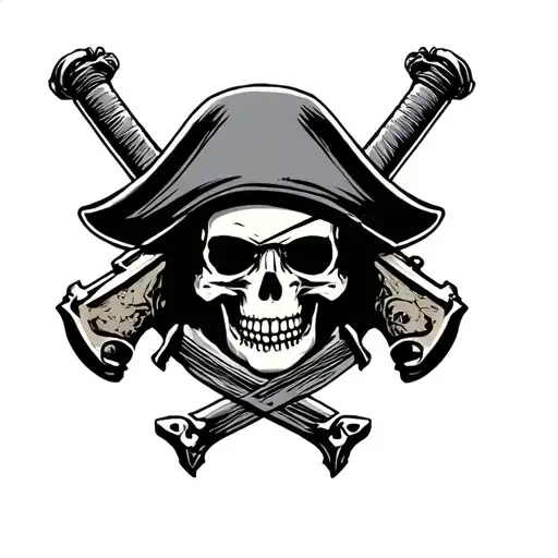 Pirate Skull With Pistol And Sword