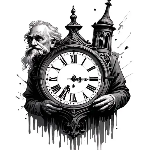 Old Man With Grandfather Clock Melting