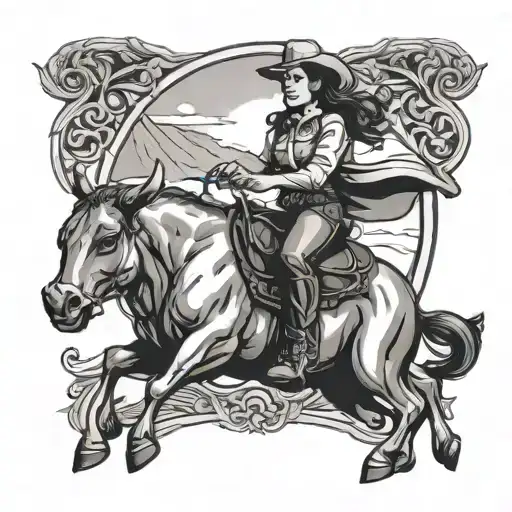 Cowgirl Riding A Bull