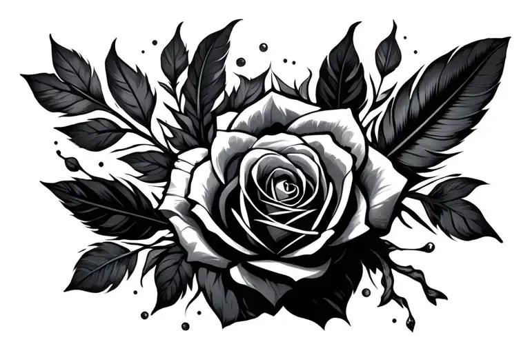 Feather Black Rose Dagger Ribbon