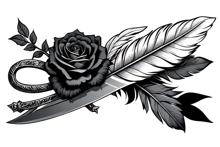 Ribbon And Black Rose Wrapped Around A Dagger And Eagle Feather