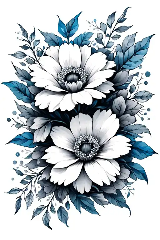 Flower Sleeve Black And Grey With Some Blue Line Work Here And There